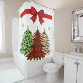 Rideaux De Douche Beau arbre de Noël trio rouge, vert, or (En situation)