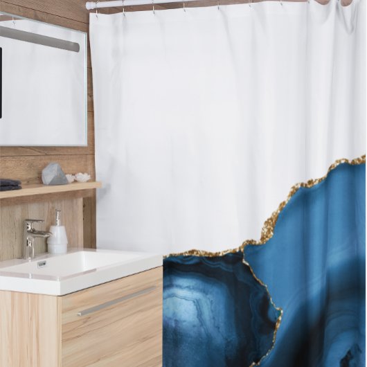 Rideaux De Douche Beau bleu marine avec Agate d'or métallique