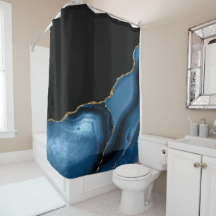 Rideaux De Douche Beau bleu marine avec Agate d'or métallique