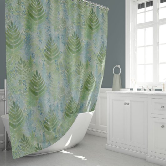 Rideaux De Douche Beau Blues Botaniques Verts