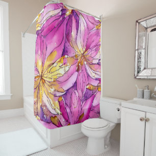 Rideaux De Douche Beau Boho rose et or motif floral