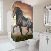 Rideaux De Douche Beau Cheval Noir (En situation)
