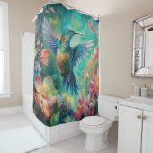 Rideaux De Douche Beau colibri entouré de fleurs (En situation)