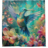 Rideaux De Douche Beau colibri entouré de fleurs (Devant)