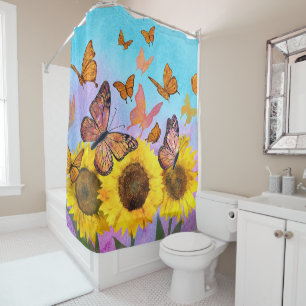 Rideaux De Douche Beau Jardin aux fleurs de tournesol Papillons