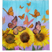 Rideaux De Douche Beau Jardin aux fleurs de tournesol Papillons (Devant)