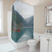 Rideaux De Douche Beau Lac paisible Canot en canot rouge (En situation)