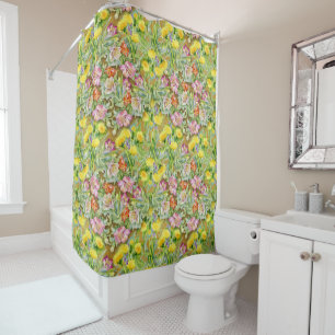 Rideaux De Douche Beau motif floral coloré rose jaune