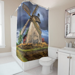 Rideaux De Douche Beau paysage de moulin à vin Pays-Bas