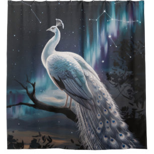 Rideaux De Douche Beau Peacock Blanc Aurora Borealis Pittoresque