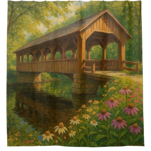 Rideaux De Douche Beau pont couvert d'été art (Devant)