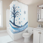 Rideaux De Douche Beau Snowflake hiver Arbre Bleu et Blanc (En situation)