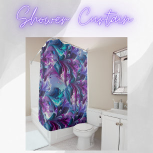 Rideaux De Douche Beau Turquoise et rose Motif Abstrait  