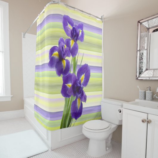 Rideaux De Douche Beau violet Lilac Irises Aquarelle Art (En situation)