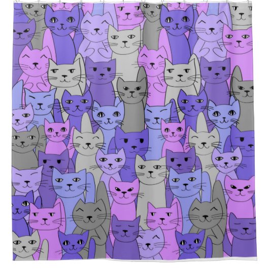 Rideaux De Douche Beaucoup de chats violets conception (Devant)