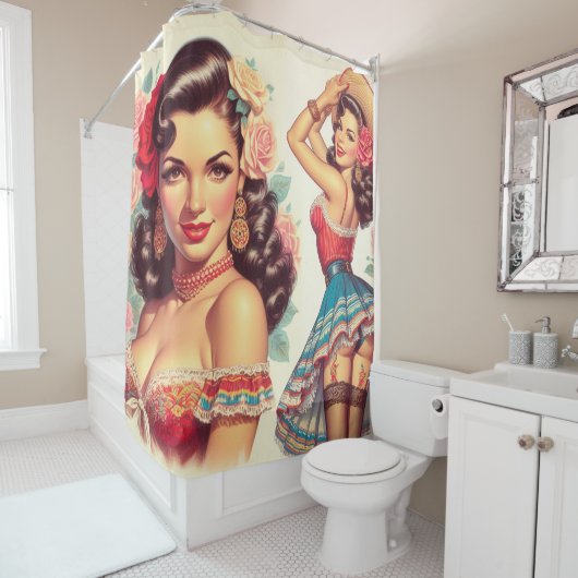 Rideaux De Douche Beauté rétro Femme mexicaine (En situation)