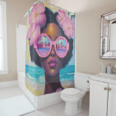 Rideaux De Douche Beauté tropicale dans les tons roses (En situation)