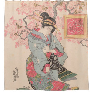 Rideaux De Douche Beautés sous les fleurs de cerisiers Vintage Ukiyo