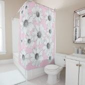Rideaux De Douche Beautiful Elegant White Daisies on soft pink (En situation)