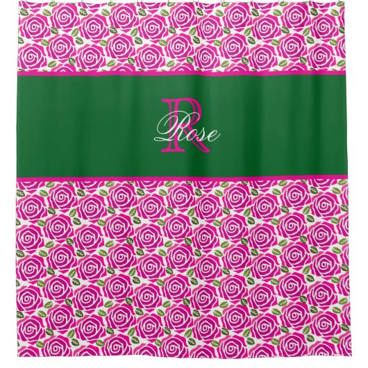 Rideaux De Douche Beautiful Hot Pink Magenta Roses Name Monogram (Devant)