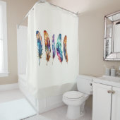 Rideaux De Douche Beautiful Multicolor Boho Feathers - Graphic Art (En situation)