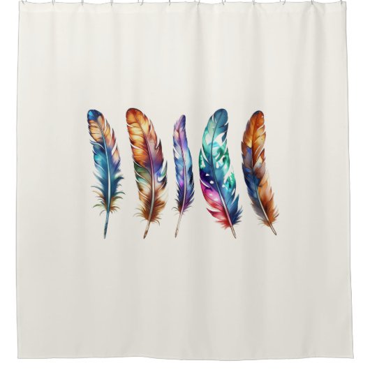 Rideaux De Douche Beautiful Multicolor Boho Feathers - Graphic Art (Devant)