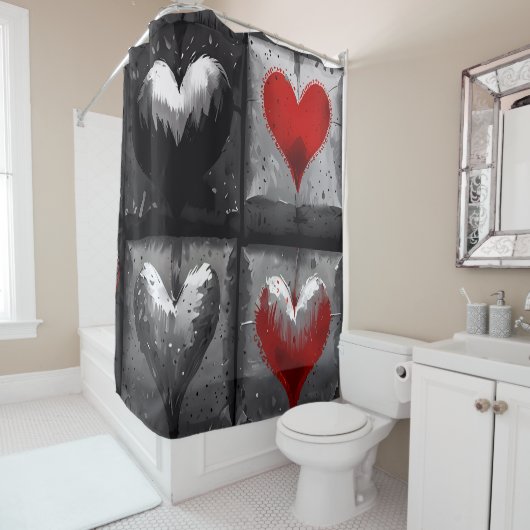 Rideaux De Douche Beaux cœurs sur fond noir (En situation)