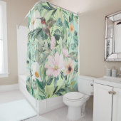 Rideaux De Douche Beaux Fleurs sauvages botaniques et colibri (En situation)