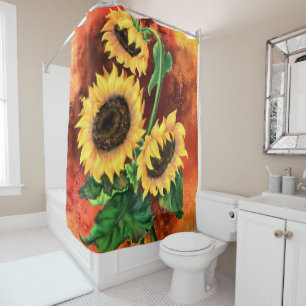 Rideaux De Douche Beaux Trois Tournesols - Peinture d'art imaginaire