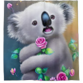 Rideaux De Douche Bébé adorable Ours Koala avec fleurs (Devant)