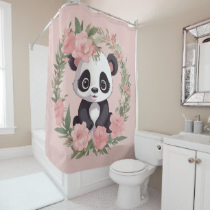 Rideaux De Douche Bébé adorable Panda Ours avec fleurs