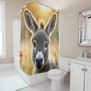 Rideaux De Douche Bébé âne nature paisible champ de pavot rouge