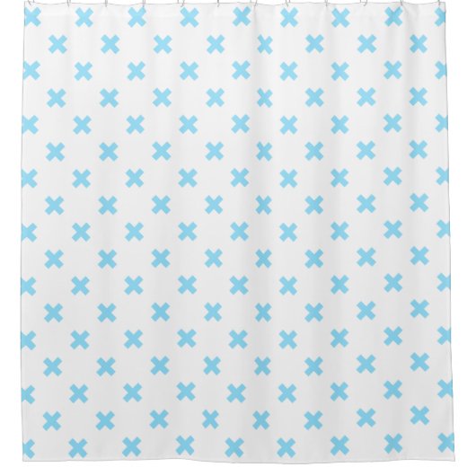 Rideaux De Douche Bébé bleu croix coutures sur blanc (Devant)