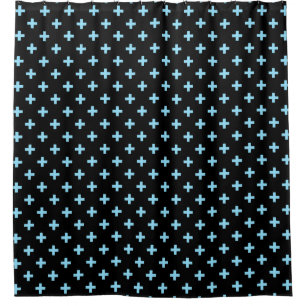 Rideaux De Douche Bébé bleu polka croise sur noir