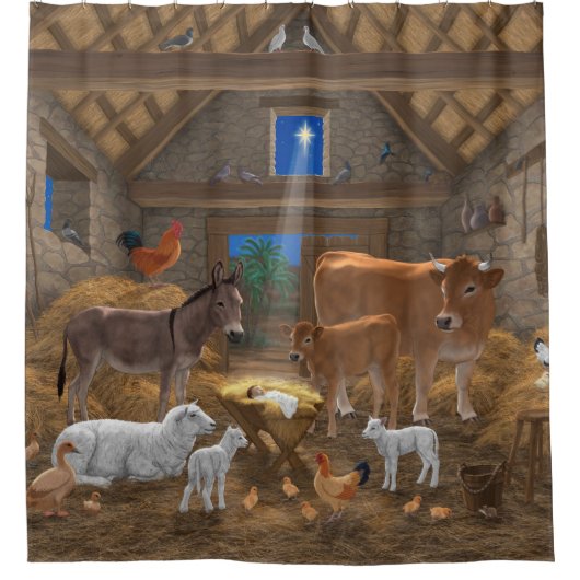 Rideaux De Douche Bébé Jésus Manger Nativité de Noël (Devant)