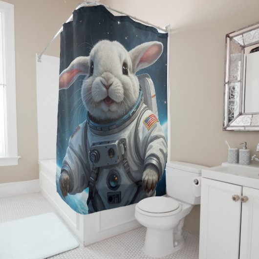 Rideaux De Douche Bébé lapin dans l'espace (En situation)
