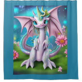 Rideaux De Douche Bébé mignon et souriant Dragon aux fleurs (Devant)