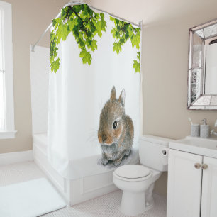Rideaux De Douche Bébé mignon lapin 61 avec feuillage vert