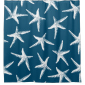 Rideaux De Douche Bécasseau blanc côtier et bleu marine (Devant)