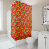 Rideaux De Douche Bee on Sunflower Flower Pattern Design Red  (En situation)