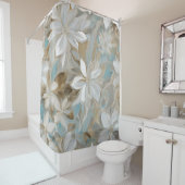 Rideaux De Douche Beige Brown Bleu Floral Turquoise (En situation)