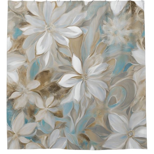 Rideaux De Douche Beige Brown Bleu Floral Turquoise (Devant)