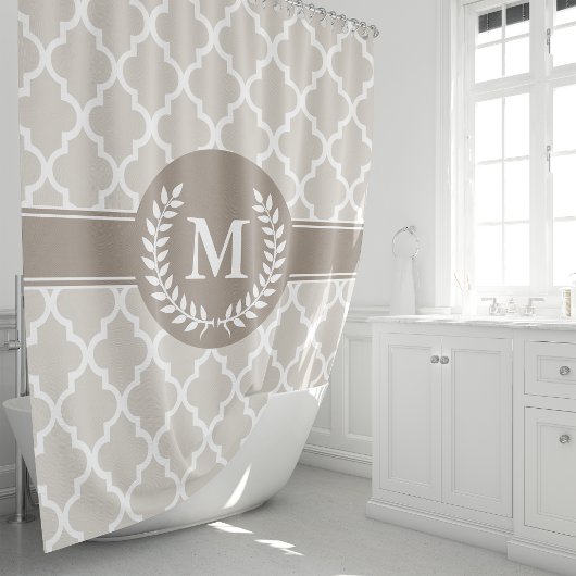 Rideaux De Douche Beige et marron clair marocain monogrammé