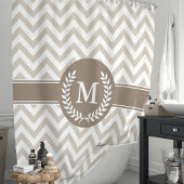 Rideaux De Douche Beige et Mocha Chevron Monogramme Initial