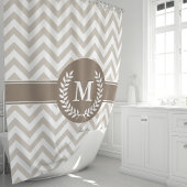 Rideaux De Douche Beige et Mocha Chevron Monogramme Initial