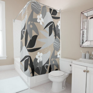 Rideaux De Douche  Beige gris noir & blanc Motif botanique moderne