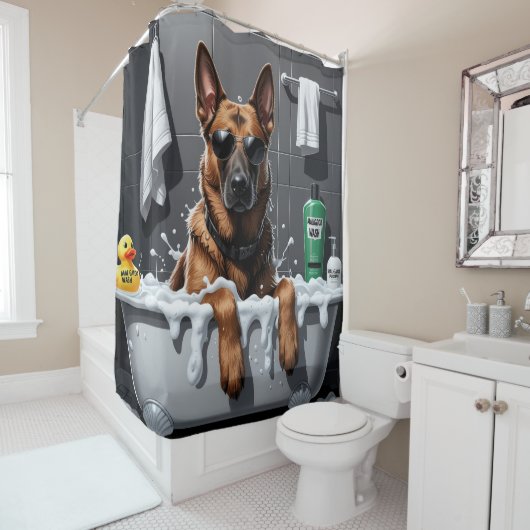 Rideaux De Douche Belge Malinois Sloppy Sleepy Cute Funny (En situation)