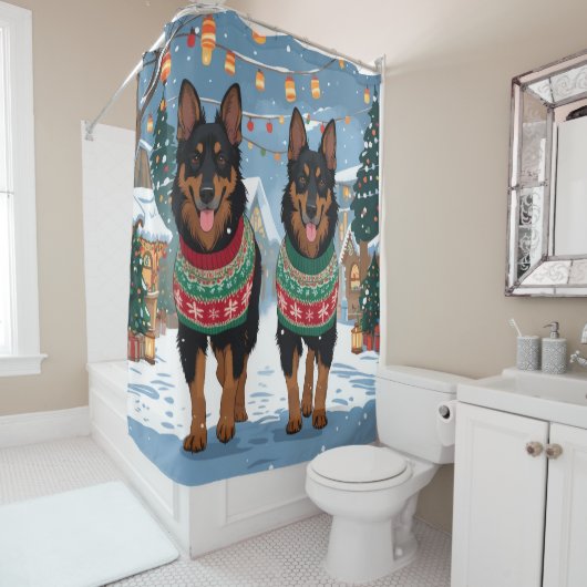 Rideaux De Douche Belgian Malinois Dogs Christmas Snow Holiday  (En situation)