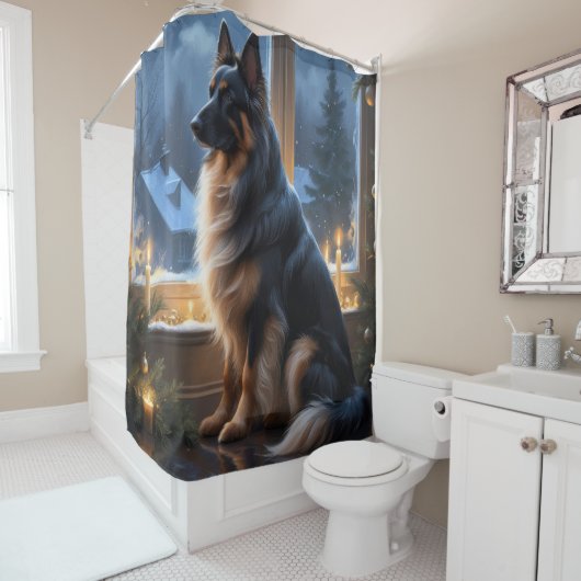 Rideaux De Douche Belgian Shepherd With Christmas Lights Holiday (En situation)
