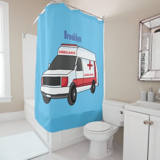 Rideaux De Douche Belle ambulance rouge caricature van (En situation)